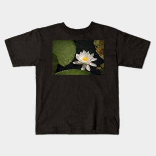 Beautiful white waterlily in the Danube Delta, Romania, on summer day Kids T-Shirt